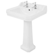 Wickes Oxford Traditional 2 Tap Hole Ceramic Bathroom Basin with Full Pedestal - 550mm