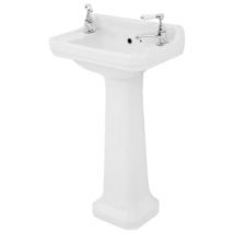 Wickes Oxford Traditional 2 Tap Hole Ceramic Bathroom Basin with Full Pedestal - 500mm
