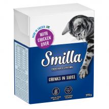 Smilla Hapjes in Saus  24 x 370 en Smilla Hapjes in Gelei 24 x 380 g Kattenvoer - Kippenlever in Saus