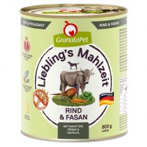 6x800g GranataPet Lievelingsmaaltijd Rund & Fazant met Wortelen, Spinazie & Saffloerolie Hondenvoer
