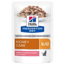 Hill's Prescription Diet 24 x 85 g en sobres para gatos - Pack Ahorro - Problemas renales k/d (salmón)