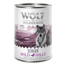Wolf of Wilderness Senior 6 x 400 g umido per cane - Wild Hills - Anatra & Vitello