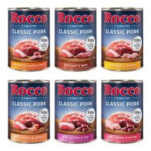 Rocco Classic Pork 6 x 400g Hondenvoer Mix: Rundvlees/lamsvlees, kip/kalkoen, kip/kalfsvlees, rundvlees/pluimveeharten, kip/zalm, rundvlees/kip