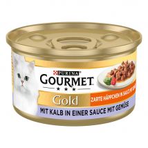 Gourmet Gold Dadini in Salsa 48 x 85 g Alimento umido per gatti - Vitello e Verdura
