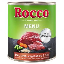 Pack Ahorro: Rocco Menú 24 x 800 g - Vacuno con cordero, verduras y arroz
