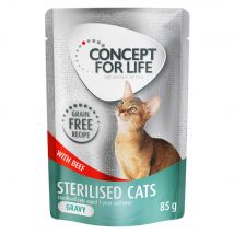 Voordeelpakket Concept for Life graanvrij 48 x 85 g Kattenvoer - Sterilised Cats Rund in Saus