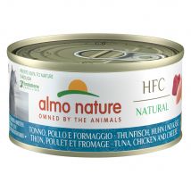 5 + 1 gratis! 6 x 70 g Almo Nature Alimento umido per gatti - HFC Natural Tonno, Pollo e Formaggio - NUOVO!