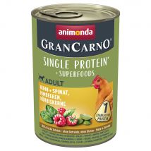 animonda GranCarno Adult Superfoods 6 x 400 g - Pollo + Spinaci, Lamponi, Semi di zucca