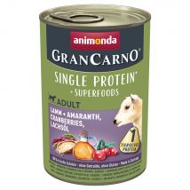 animonda GranCarno Adult Superfoods 6 x 400 g - Agnello + Amaranto, Mirtilli rossi, Olio di salmone