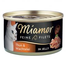 Miamor Filetes Finos en gelatina en latas 24 x 100 g - Pack Ahorro - Atún y huevo de codorniz