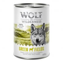 Wolf of Wilderness Adult 24 x 400 g umido Single Protein per cane - Green Fields - Agnello