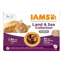 24x85g Senior Land & Sea Collection in Saus IAMS Delights Kattenvoer