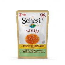 Schesir Soup 12 x 85 g Alimento umido per gatti - con Tonnetto selvaggio e Zucca
