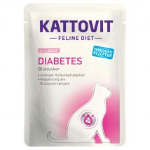 24x85g Diabetes/Gewicht Zalm Kattovit Maaltijdzakjes Kattenvoer