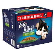 Felix Le Ghiottonerie in Gelatina 24 x 85 g Alimento umido per gatto - Varietà con verdure (Manzo e Carote, Pollo, Salmone, Trota)