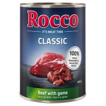 Prezzo speciale! 6 x 400 g Rocco Classic Alimento umido per cani - Manzo con Selvaggina