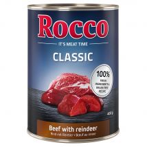 Prezzo speciale! 6 x 400 g Rocco Classic Alimento umido per cani - Manzo con Renna
