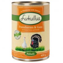 10 + 2 gratis! 12 x 400 g Lukullus Alimento Naturale per cani - Cuori di Tacchino & Oca