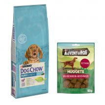 14kg Puppy, agneau, riz Dog Chow PURINA croquettes pour chien + 90g ADVENTUROS Nuggets friandises offertes !