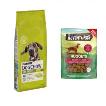 14kg Large Breed, dinde Dog Chow PURINA croquettes pour chien + 90g ADVENTUROS Nuggets friandises offertes !