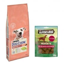 14kg Adult Sensitive, saumon Dog Chow PURINA croquettes pour chien + 90g ADVENTUROS Nuggets friandises offertes !