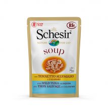 Schesir Soup 12 x 85 g Alimento umido per gatti - con Tonnetto selvaggio e Calamari