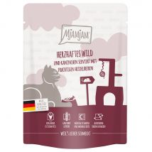 24x 300g MjAMjAM Squeeze hartig hert & konijn met fruitige bosbessen nat kattenvoer