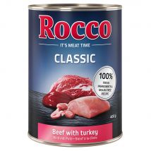 Prezzo speciale! 6 x 400 g Rocco Classic Alimento umido per cani - Manzo con Tacchino
