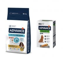 Advance Dog M/L + Advance Dental Snack gratis Sensitive Adult Zalm & Rijst 14kg