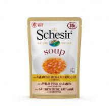Schesir Soup 6 x 85 g Alimento umido per gatti - con Salmone rosa selvaggio e Carote