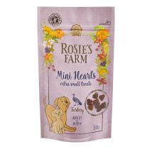 Rosie's Farm Puppy & Adult Snacks Mini Hearts, con pavo - 3 x 50 g