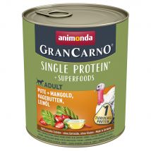 animonda GranCarno Adult Superfoods 6 x 800 g - Tacchino + Bietola, Rosa canina, Olio di semi di lino