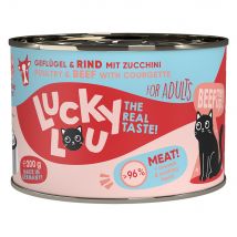 Paquet économique. 24x200g Lucky Lou Lifestage Adult volaille & bœuf nourriture pour chat humide