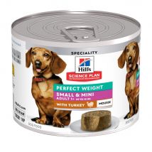 24 x 200g Nourriture humide pour chien Hill’s Science Plan Perfect Weight Adult Small & Mini Mousse à la dinde