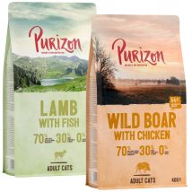 2x400g Purizon sans céréales agneau, poisson sanglier - Croquettes pour chat