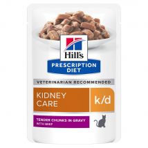 Hill's k/d Prescription Diet sobres comida húmeda para gatos - 24 x 85 g (vacuno)