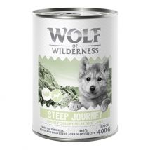 Wolf of Wilderness Junior "Expedition" 6 x 400 g umido cane - Steep Journey - Pollame con Agnello