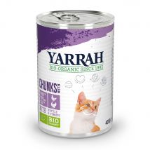 Yarrah Bio Bocaditos en latas para gatos - 6 x 405 g - Pollo y pavo ecológicos con ortiga y tomate ecológicos