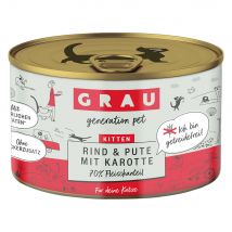Grau Kitten sin cereales comida húmeda para gatitos - Vacuno, pavo y zanahorias (6 x 200 g)
