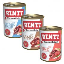 Set prova misto! 6 x 400 g RINTI Kennerfleisch Alimento umido per cani - Mix 3: Manzo, Cuori Pollame, Agnello