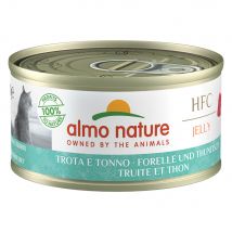5 + 1 gratis! 6 x 70 g Almo Nature Alimento umido per gatti - HFC Trota e Tonno in gelatina - NUOVO!