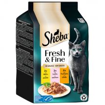 Multipack Sheba Fresh & Fijne vershoudzakjes 6 x 50 g - Kip, Zalm & Kalkoen in Saus