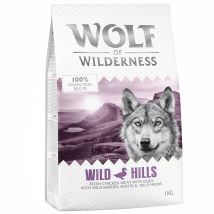 Set prova misto! Wolf of Wilderness Adult Crocchette per cani - 3 x 1 kg Blue River Salmone, Wild Hills Anatra, Green Fields Agnello