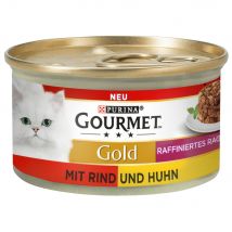 24x85g Gold Hartig Torentje Rund en Kip Duo Gourmet Kattenvoer