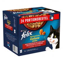 Megapack risparmio! Felix Sensations in Gelatina 120 x 85 g umido per gatti - Varietà di carne (Manzo, Pollo, Anatra, Agnello)