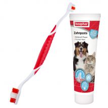 Lot brosse à dents et dentifrice beaphar Dog-A-Dent - lot de 1 brosse à dents & 100 g de dentifrice