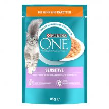 Purina ONE Sensitive comida húmeda para gatos - 52 x 85 g - Con pollo y zanahoria