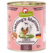 Lot GranataPet Liebling's Mahlzeit 12 x 800 g pour chien - agneau, cœurs de poulet