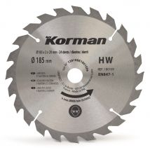 Korman - Lame De Scie Circulaire Carbure Ø185x20x2mm - 24 Dents - Bois Et Matériaux Dérivés