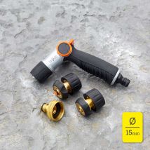 Krisalys - Kit Arrosage : Pistolet 3 Jets + 2xraccords Rapides Laiton 15mm + 1x Nez De Robinet